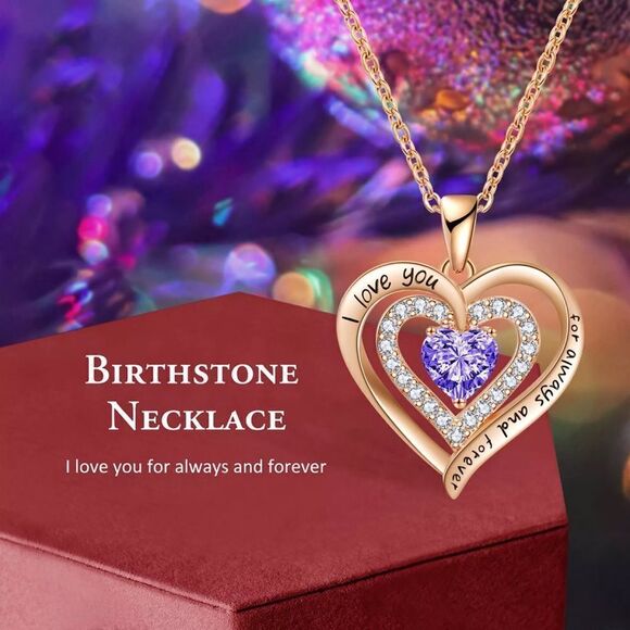 💎OS055💎 18K ROSE GOLD STERLING SILVER PLATED BIRTHSTONE DIAMOND HEART PENDANT - Picture 1 of 5